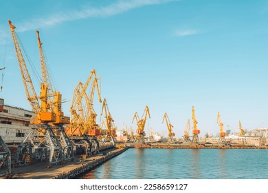 Container cargo ship at industial port in import export logistic and transportation of international by container cargo ship in the open sea. Odessa, Ukraine - Shutterstock ID 2258659127