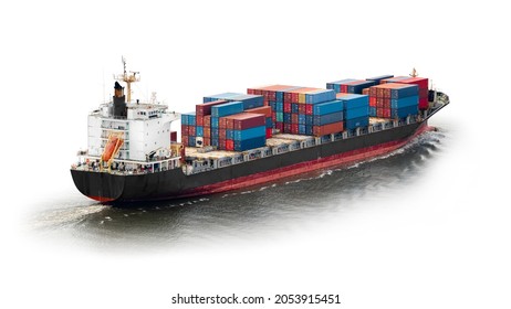 Container Cargo ship isolated on white background, Freight Transportation and Logistic, Shipping