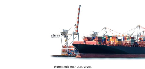 Container Cargo Ship isolated on white background at port cargo shipping dock yard with copy space, Freight Transportation and Logistic Concept - Shutterstock ID 2131437281