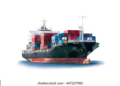 Container Cargo ship isolated on white background, Freight Transportation and Logistic, Shipping, Nautical Vessel.