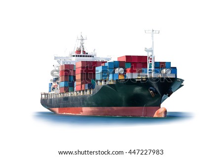 Container Cargo ship isolated on white background, Freight Transportation and Logistic, Shipping, Nautical Vessel.