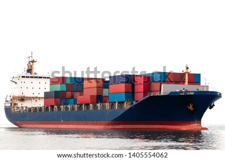 Container cargo ship with logistics import export and transportation concept isolated on white background with clipping path