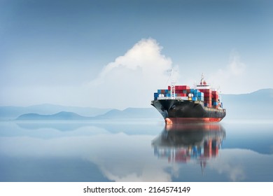 Container cargo ship in the ocean at sunset blue sky background and copy space  Global business logistics import export goods freight carrier  transportation industry concept  Sea Freight Shipping