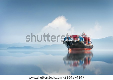 Container cargo ship in the ocean at sunset blue sky background with copy space, Global business logistics import export goods of freight carrier, transportation industry concept, Sea Freight Shipping