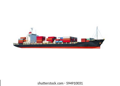 container cargo ship for water transportation networks industry maritime freight concept
on white background isolate .