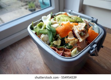 Container Of Domestic Food Waste, Ready To Be Collected By The Recycling Truck