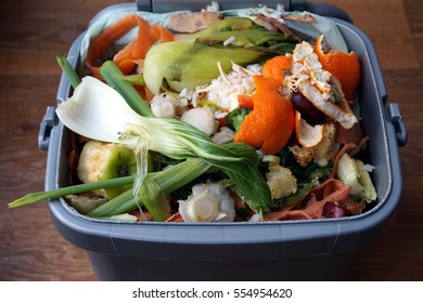 Container Of Domestic Food Waste, Ready To Be Collected By The Recycling Truck