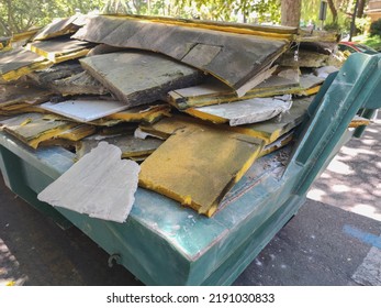 Container full of polyurethane sheets. Management of hazardous waste