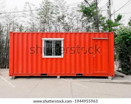 container house office red color Set outdoors or Temporary office that can be moved for interior or exterior design, copy space