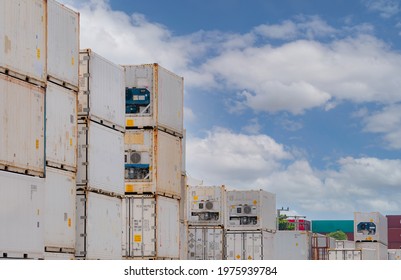 Container Logistic. Reefer For Shipping Frozen Food. Refrigerated Container For Export Logistics. Freight Transport. Logistic Industry. Container For Truck Transport. Container Crisis. Refrigerator.