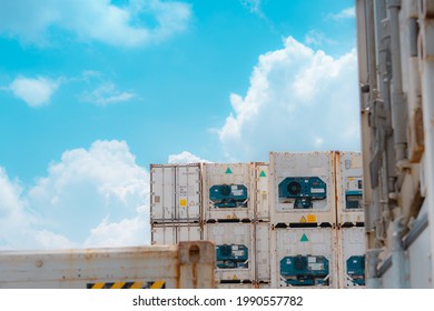 Container Logistic. Reefer For Shipping Frozen Food. Refrigerated Container For Export Logistics. Freight Transport. Logistic Industry. Container For Truck Transport. Container Crisis. Refrigerator.