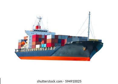 Container new cargo ship for maritime freight , water transportation depot industry concept on white back ground, logistic service and transportation.