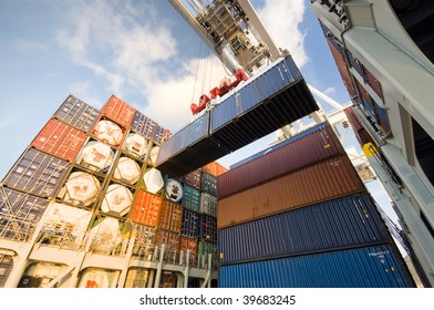 container operation in port - Shutterstock ID 39683245