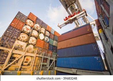 container operation in port - Shutterstock ID 39683248
