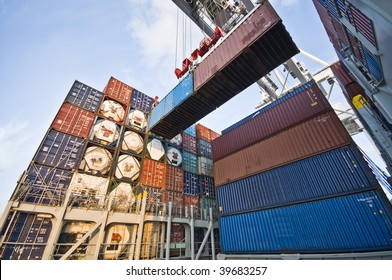 container operation in port - Shutterstock ID 39683257