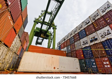 container operation in port - Shutterstock ID 73457668