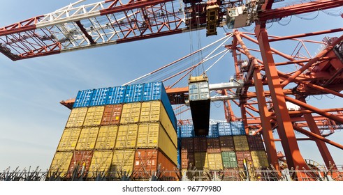 container operation in port - Shutterstock ID 96779980