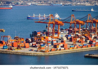 Container Port Terminal In Vancouver, Canada,March 2016,Cargo Shipping Containers,