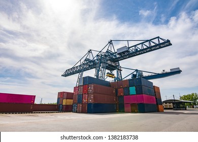 The Container Port Without Any Peopleworker On A Sunny Summer Day With Some Clouds.