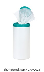 Container Of Sanitizer Wipes Isolated On White