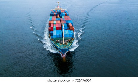 Container ship business freight import export logistic and transportation by container ship, Aerial front view container cargo freight shipping maritime  transport in marine.