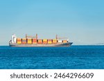 Container ship, cargo ship with many containers entering harbor port