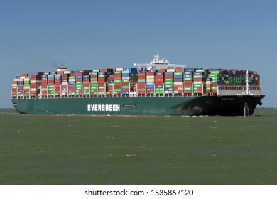 The container ship Ever Given reaches the port of Rotterdam on 3 July 2019.