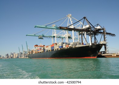 Container ship at industrial port