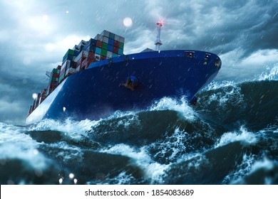 Container Ship On Stormy Seas

