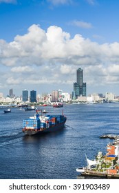 Container Ship In The Port Of Kaohsiung, Taiwan.