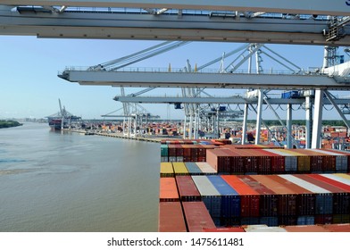 Container Ship In The Port Of Savannah, Georgia. 