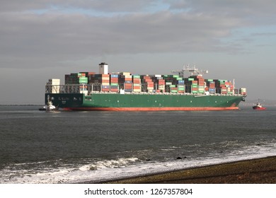 The Container Ship Theseus Reaches The Port Of Rotterdam On 1 December 2017.