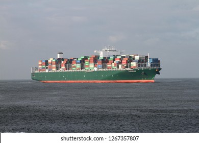 The Container Ship Theseus Reaches The Port Of Rotterdam On 1 December 2017.