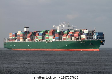 The Container Ship Theseus Reaches The Port Of Rotterdam On 1 December 2017.