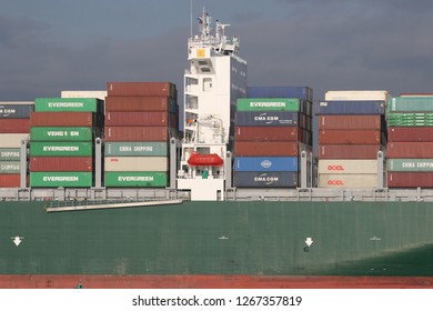 The Container Ship Theseus Reaches The Port Of Rotterdam On 1 December 2017.