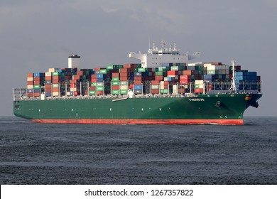 The Container Ship Theseus Reaches The Port Of Rotterdam On 1 December 2017.