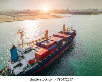 container ship under sailing middle of the sea, carriage the shipment under logistics system services from source of loading port to destination port tranport global worldwide