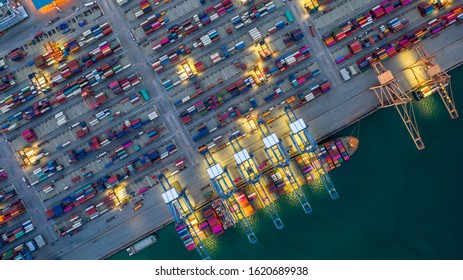 Container ship working at night, Business import export logistic and transportation of International by container ship in the open sea, Aerial view. - Shutterstock ID 1620689938