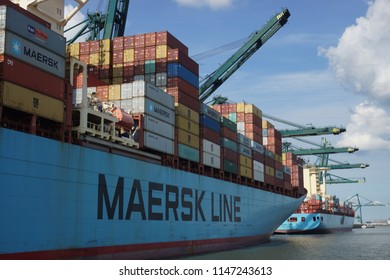 container ships in Antwerp harbor, Antwerp, Antwerp/Belgium -    September 21 - 2015                               