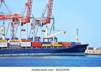 Container Stack Ship Under Crane Bridge Stock Photo 362319434 ...