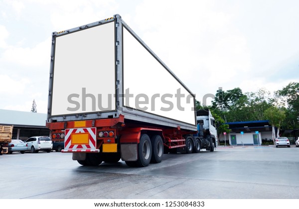 container trucks\
Logistic by Cargo truck on the road .empty white billboard .Blank\
space for text and\
images.
