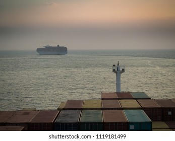 Container Vessel Change The Course In Red Sea.