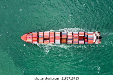 Container Vessels Business And Industry Service Export And Import Cargo By Marine Container Vessels To Distributing Goods To Consumers And Supplier Asia Pacific And Worldwide, Aerial Top View  