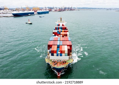 Container Vessels Business And Industry Service Export And Import Cargo By Marine Container Vessels To Distributing Goods To Consumers And Supplier Asia Pacific And Worldwide, Aerial Front View  