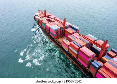 Container Vessels Business And Industry Service Export And Import Cargo By Marine Container Vessels To Distributing Goods To Consumers And Supplier Asia Pacific And Worldwide, Aerial View  From Drone