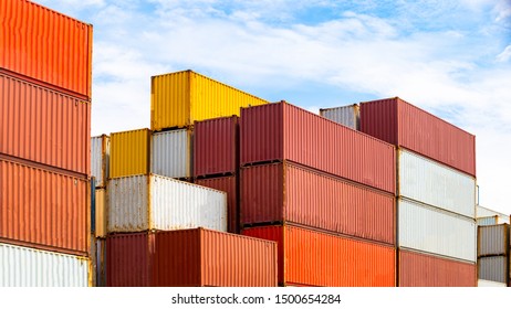 Containers box from Cargo freight ship for import and expor, logistics transportation container terminal.