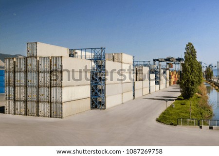 Containers box from Cargo freight ship for import export,logistic concept.Industry and Transportation concept.