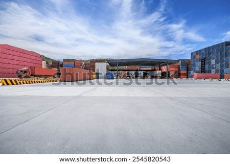 Containers and empty road background in port