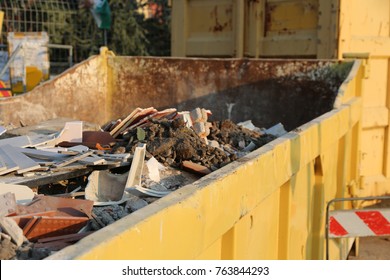 Containers With Old Building Materials And Mortars And Waste From Construction Sites In The Recyclable Waste Recycling Center