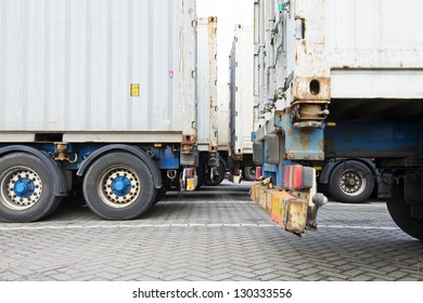 Containers on trailers parked